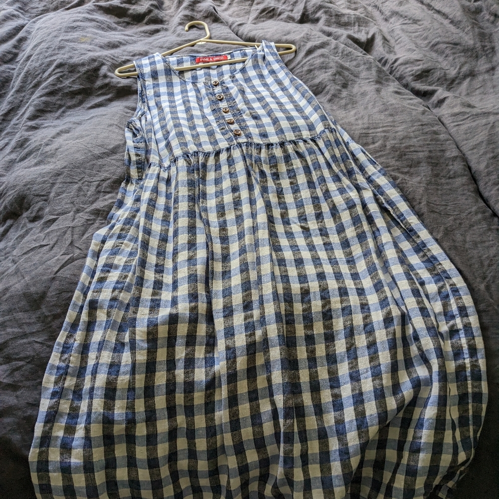 Pyne & Smith French Blue Check Sleeveless Linen XL